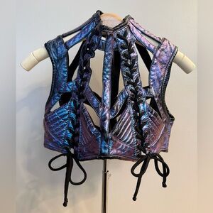 Club Exx Rude Awakening Purple Blue Lace-Up Crop Top